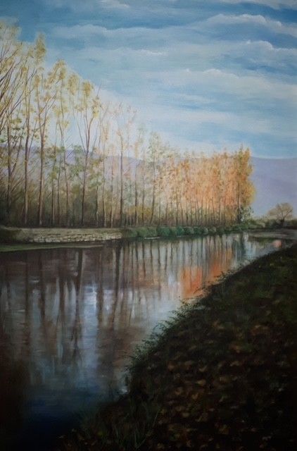 OLIO SU TELA  ANTONIO PRESUTTI ' PIOPPI SUL GRASSANO '  dimensioni L 50 x H 70 cm.