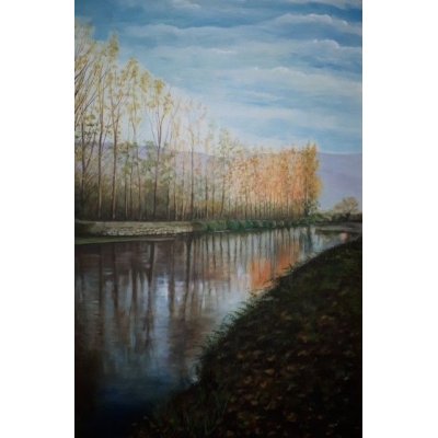 OLIO SU TELA ANTONIO PRESUTTI ' PIOPPI SUL GRASSANO ' dimensioni L 50 x H 70 cm.