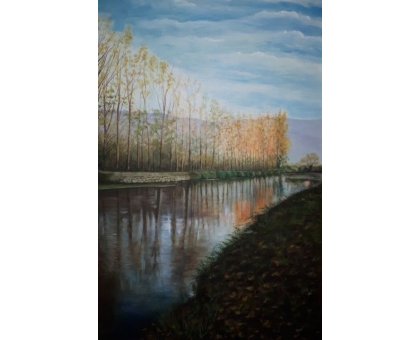 OLIO SU TELA ANTONIO PRESUTTI ' PIOPPI SUL GRASSANO ' dimensioni L 50 x H 70 cm.