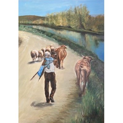 OLIO SU TELA ANTONIO PRESUTTI ' TRANSUMANZA ' dimensioni L 50 x H 70 cm.