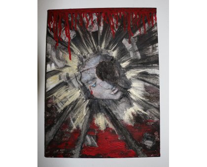 MIXED MEDIA SU TELA TIZIANA STOCCO ' SENZA PIETA' ' dimensioni L 30 x H 40 cm.