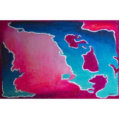 MIXED MEDIA SU TELA LUDWIG LOUIS ' HAPPY ISLAND ' dimensioni L 90 x H 65 cm.