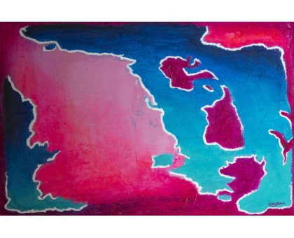 MIXED MEDIA SU TELA LUDWIG LOUIS ' HAPPY ISLAND ' dimensioni L 90 x H 65 cm.