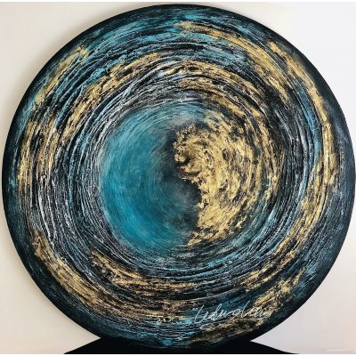 MIXED MEDIA SU TELA LUDWIG LOUIS ' SHADES OF TURQUOISE ' dimensioni L 90 x H 90 cm.