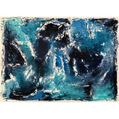 MIXED MEDIA SU TELA LUDWIG LOUIS ' BLUE INK ' dimensioni L 90 x H 65 cm.