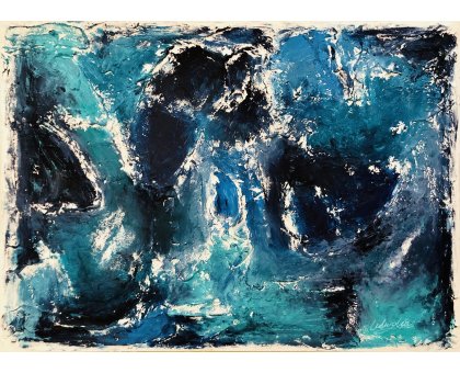 MIXED MEDIA SU TELA LUDWIG LOUIS ' BLUE INK ' dimensioni L 90 x H 65 cm.