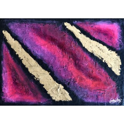 MIXED MEDIA SU TELA LUDWIG LOUIS ' PINK BLACK GOLD ' dimensioni L 70 x H 50 cm.