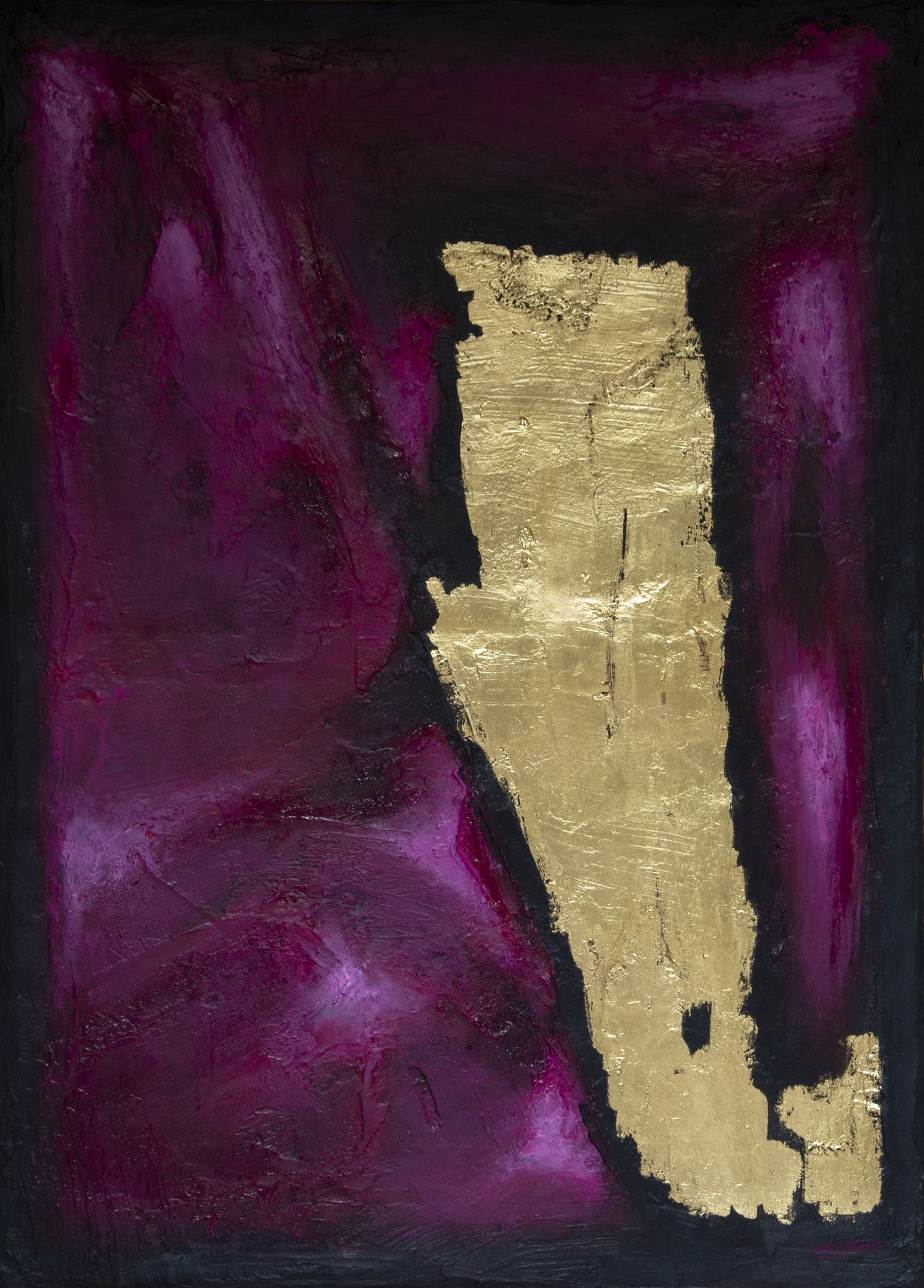 MIXED MEDIA SU TELA  LUDWIG  LOUIS ' PURPLE GOLD THOUGHT  '  dimensioni L 90 x H 65 cm.