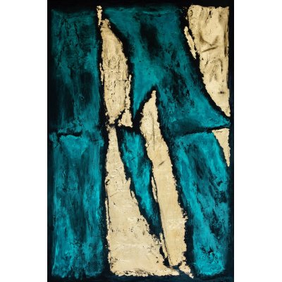 MIXED MEDIA SU TELA LUDWIG LOUIS ' TURQUOISE GOLD ' dimensioni L 90 x H 65 cm.