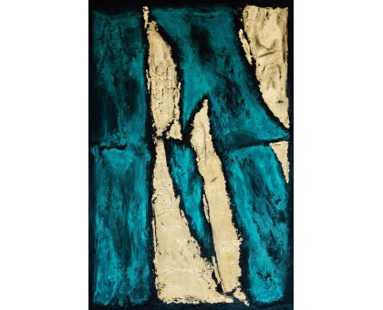 MIXED MEDIA SU TELA LUDWIG LOUIS ' TURQUOISE GOLD ' dimensioni L 90 x H 65 cm.