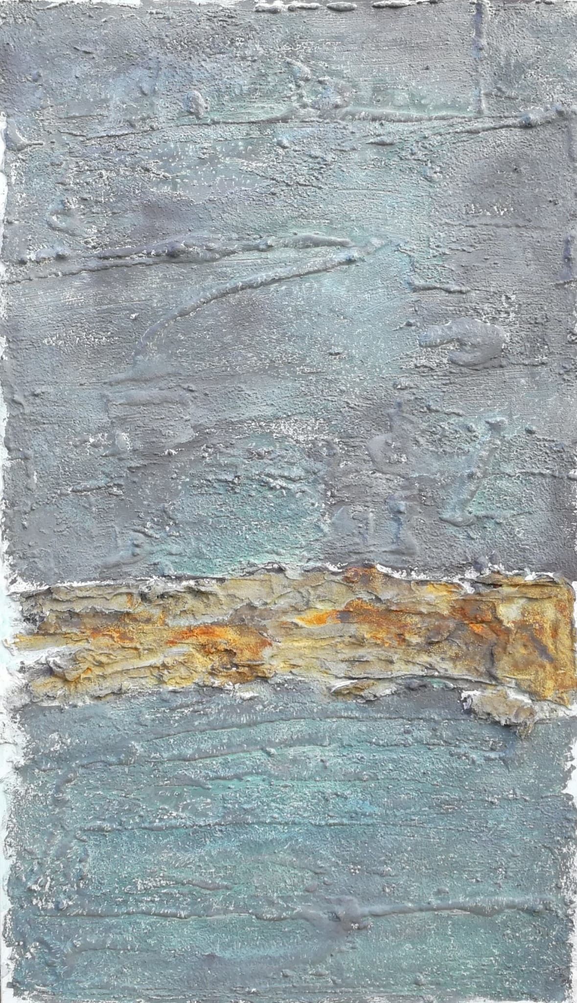 MIXED MEDIA SU TELA  LUCIANO ASTOLFI ' INVISIBILE ORIZZONTE '  dimensioni L 110 x H 65 cm.