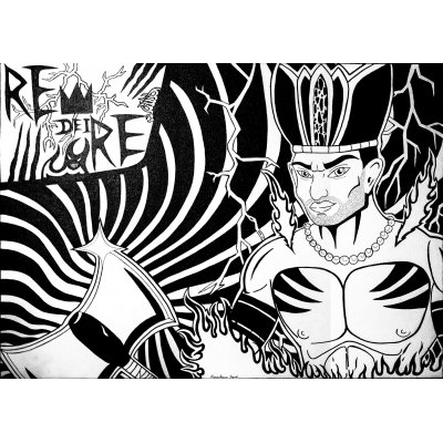 PENNARELLO SU TELA MASSIMILIANO SGRO' ' RE DEI RE ' dimensioni L 70 x H 50 cm.