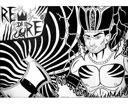 PENNARELLO SU TELA MASSIMILIANO SGRO' ' RE DEI RE ' dimensioni L 70 x H 50 cm.