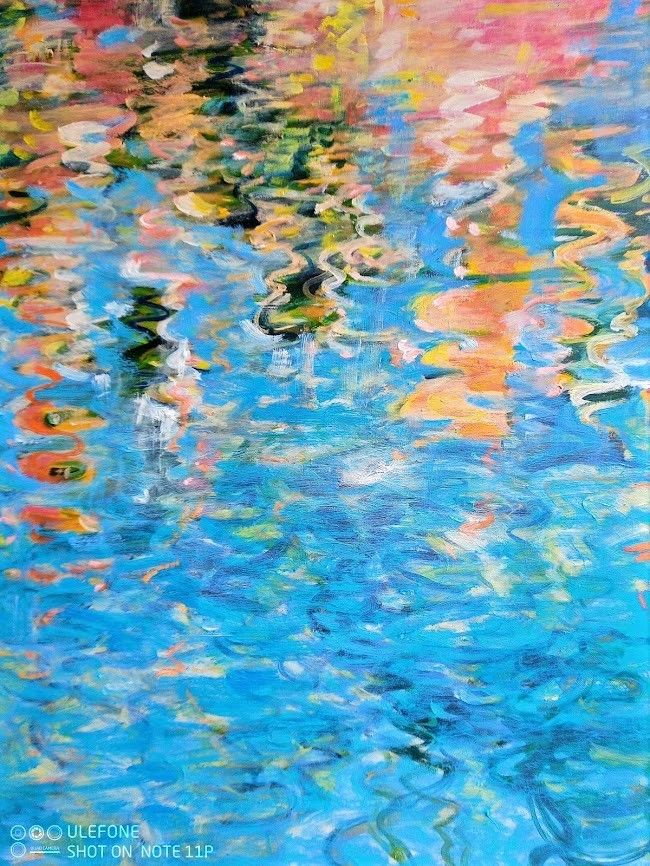 OLIO SU TELA  EMMA CAROSI ' RIFLESSI DANZANTI '  dimensioni L 70 x H 100 cm.