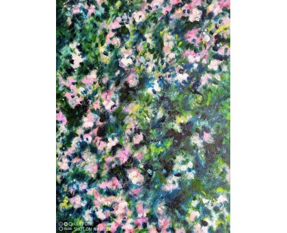 OLIO SU TELA EMMA CAROSI ' FANTASIA FLOREALE ' dimensioni L 50 x H 70 cm.