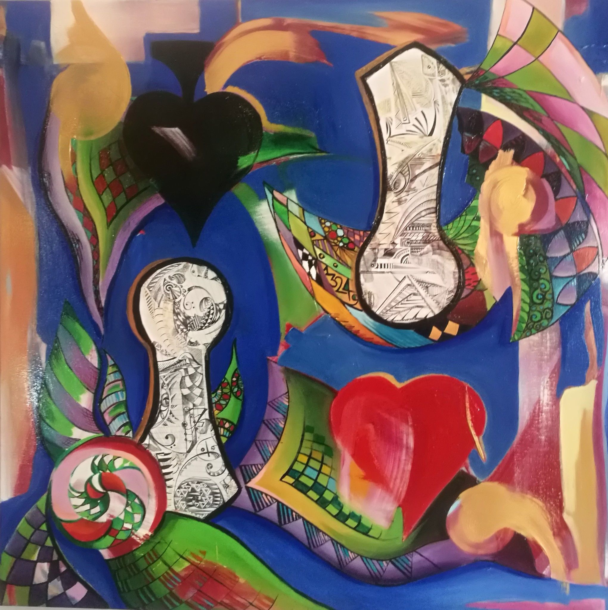 MIXED MEDIA SU TELA  PETRUSKA MERISIO ' ALICE '  dimensioni L 90 x H 90 cm.