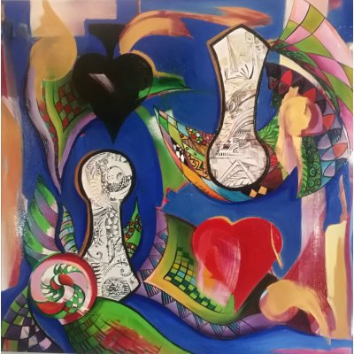 MIXED MEDIA SU TELA PETRUSKA MERISIO ' ALICE ' dimensioni L 90 x H 90 cm.