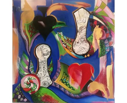 MIXED MEDIA SU TELA PETRUSKA MERISIO ' ALICE ' dimensioni L 90 x H 90 cm.