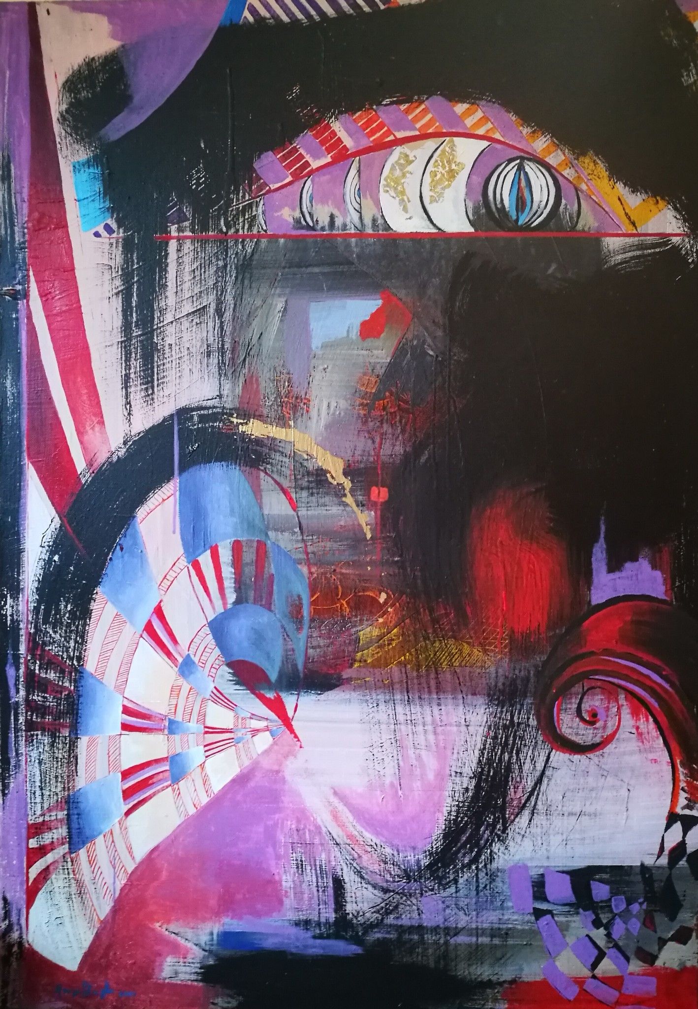 MIXED MEDIA SU TELA  PETRUSKA MERISIO ' ALCHEMICO '  dimensioni L 70 x H 100 cm.