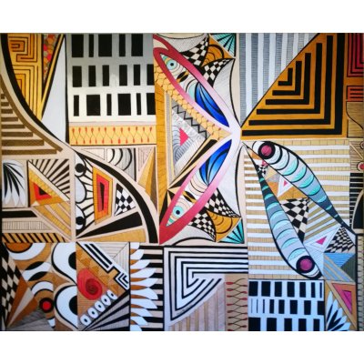 ACRILICO SU TELA PETRUSKA MERISIO ' SEZIONI QUOTIDIANE ' dimensioni L 120 x H 100 cm.