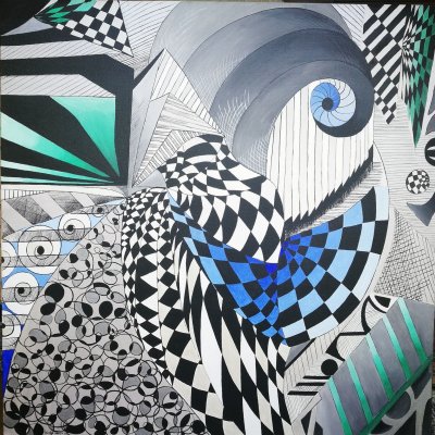 ACRILICO SU TELA PETRUSKA MERISIO ' SPIROLI DI VITA ' dimensioni L 80 x H 80 cm.