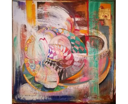 MIXED MEDIA SU TELA PETRUSKA MERISIO ' MOVIMENTI ARCHETIPI ' dimensioni L 120 x H 120 cm.