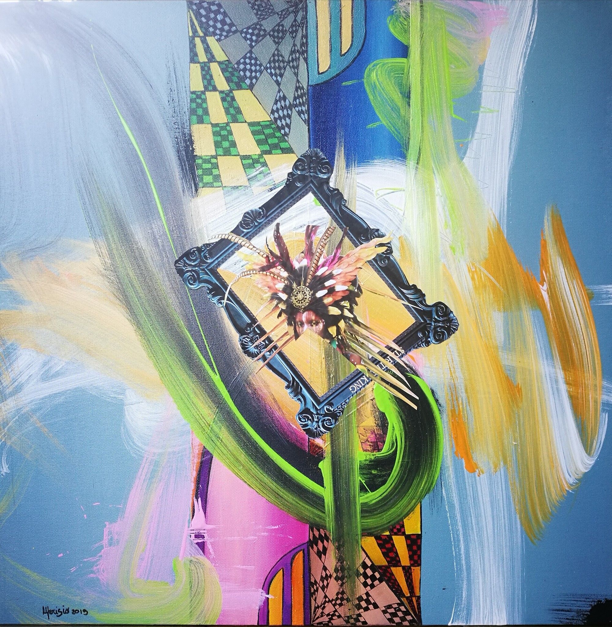 MIXED MEDIA SU TELA  PETRUSKA MERISIO ' ALICE 2  '  dimensioni L 60  x H 60 cm.