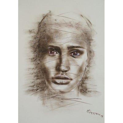 MIXED MEDIA SU CARTA MAURO GAZZARA ' VOLTO DI DONNA ' dimensioni L 29,5 x H 42 cm.