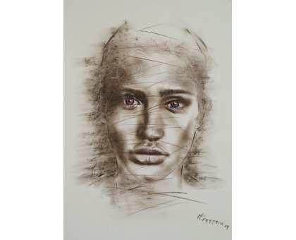 MIXED MEDIA SU CARTA MAURO GAZZARA ' VOLTO DI DONNA ' dimensioni L 29,5 x H 42 cm.