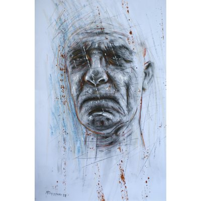 MIXED MEDIA SU CARTA MAURO GAZZARA ' IL SAGGIO ' dimensioni L 50 x H 70 cm.