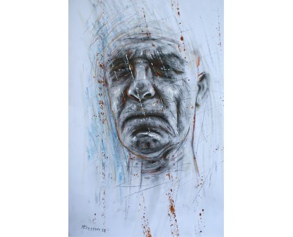 MIXED MEDIA SU CARTA MAURO GAZZARA ' IL SAGGIO ' dimensioni L 50 x H 70 cm.