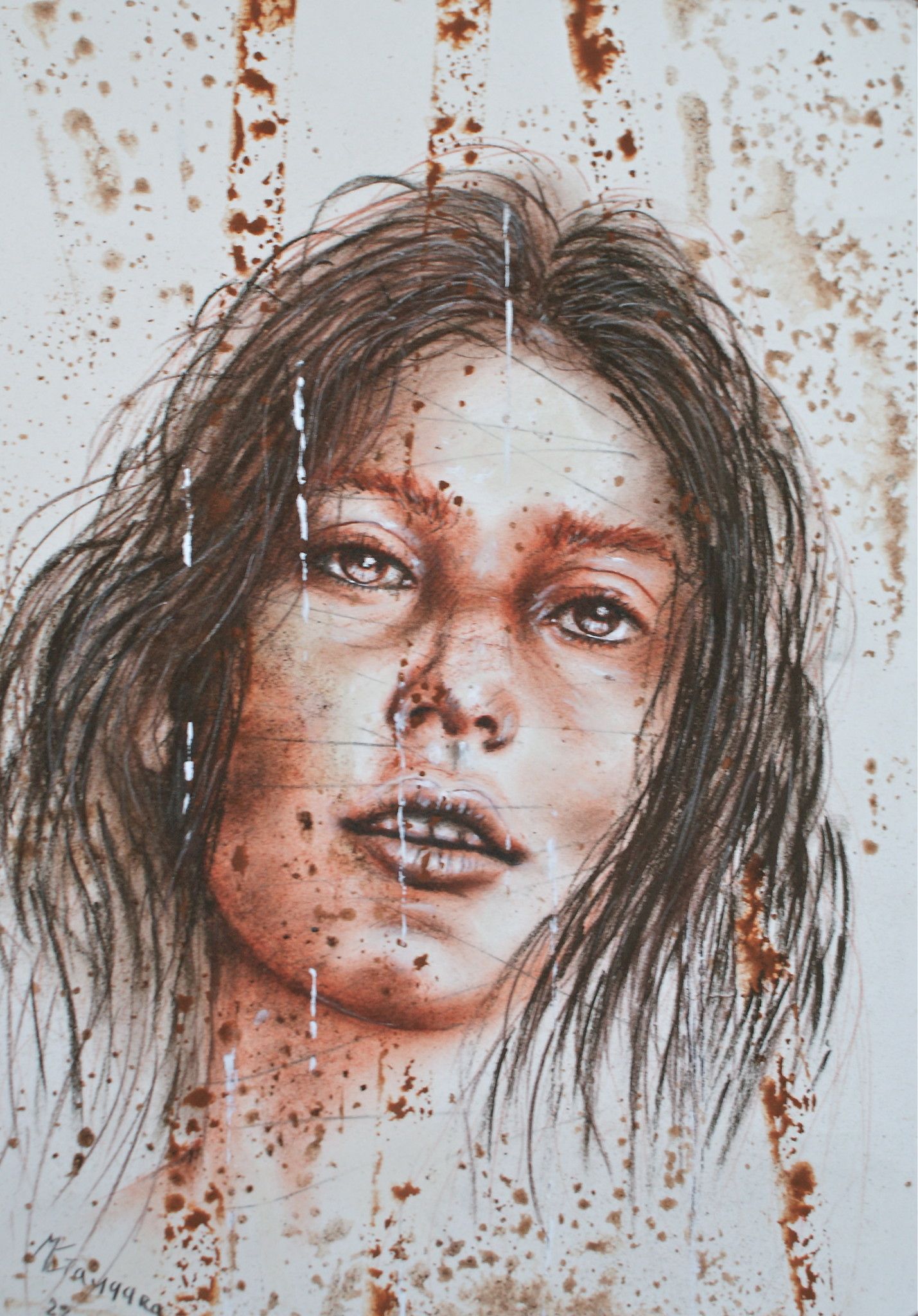 MIXED MEDIA SU CARTA  MAURO GAZZARA ' SGUARDI PROFONDI 3 '  dimensioni L 35 x H 50 cm.