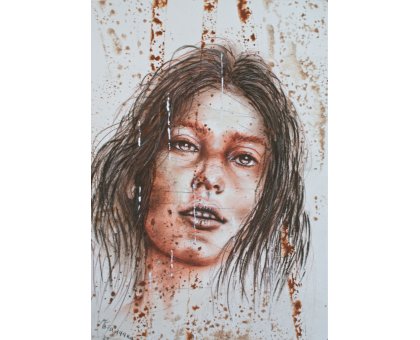 MIXED MEDIA SU CARTA MAURO GAZZARA ' SGUARDI PROFONDI 3 ' dimensioni L 35 x H 50 cm.