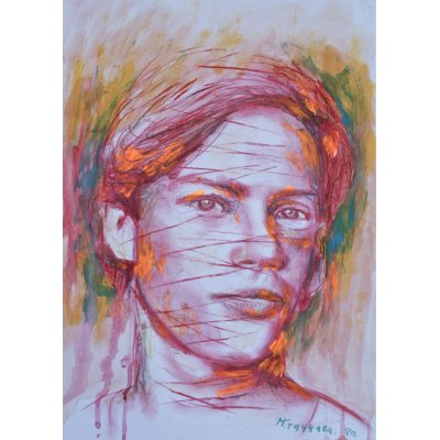 MIXED MEDIA SU CARTA MAURO GAZZARA ' SPIRITO LIBERO ' dimensioni L 29,5 x H 42 cm.