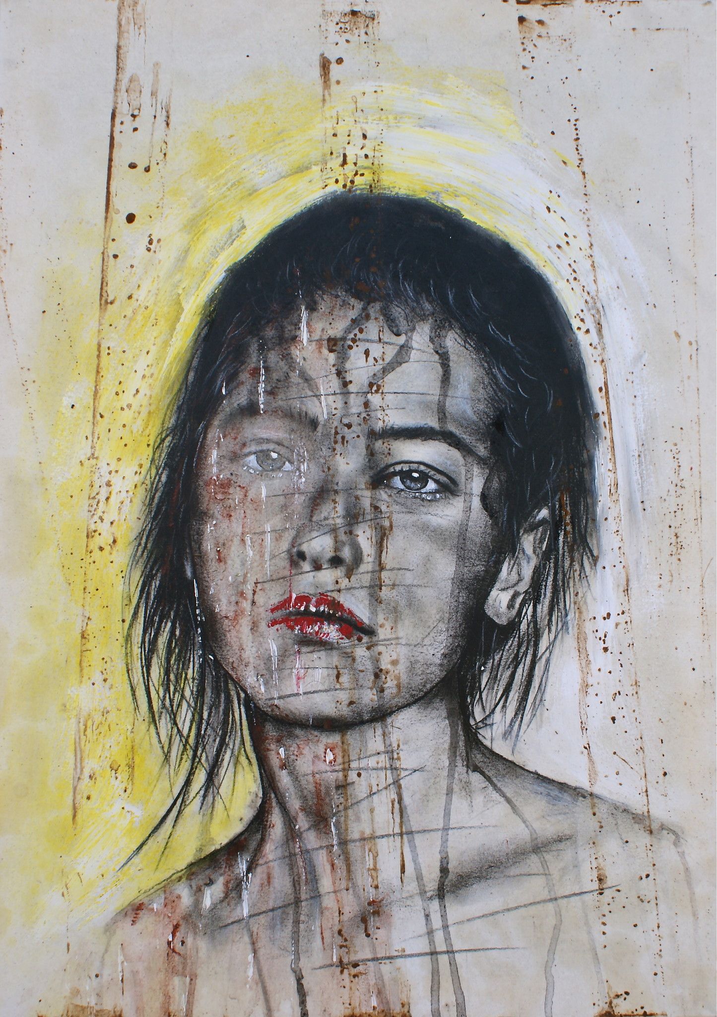 MIXED MEDIA SU CARTA MAURO GAZZARA ' SIAMO FIGLI DELLE STELLE 5  '  dimensioni L 50 x H 70 cm.