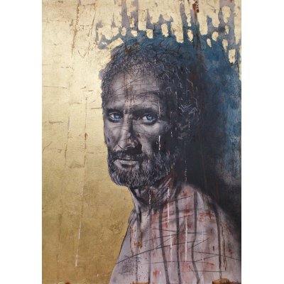 MIXED MEDIA SU CARTA MAURO GAZZARA ' SIAMO POLVERE DI STELLE ' dimensioni L 50 x H 70 cm.