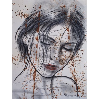 MIXED MEDIA SU CARTA MAURO GAZZARA ' DONNA ' dimensioni L 30 x H 40 cm.