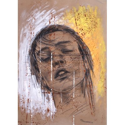 MIXED MEDIA SU CARTA MAURO GAZZARA ' I SOGNI SILENZIOSI 1 ' dimensioni L 35 x H 50 cm.