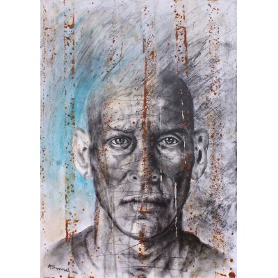 MIXED MEDIA SU CARTA MAURO GAZZARA ' BARRIERE INTERIORI 4 ' dimensioni L 50 x H 70 cm.