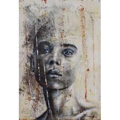 MIXED MEDIA SU TELA MAURO GAZZARA ' SGUARDI PROFONDI 1 ' dimensioni L 35 x H 50 cm.