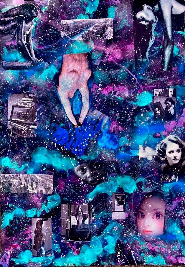 COLLAGE SU CARTONCINO MADRITERRA ' CHI SEI TU ? '  dimensioni L 70 x H 100 cm.