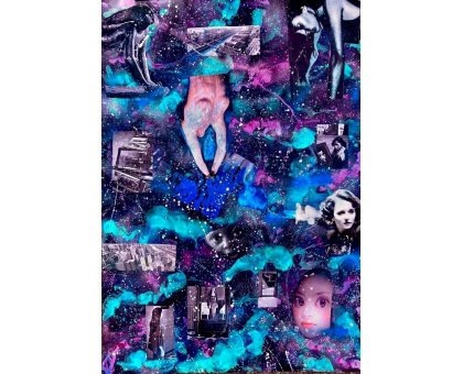 COLLAGE SU CARTONCINO MADRITERRA ' CHI SEI TU ? ' dimensioni L 70 x H 100 cm.