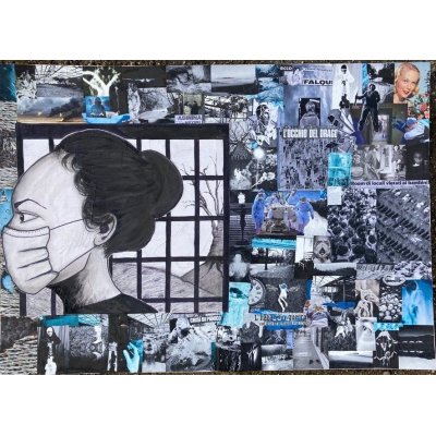 MIXED MEDIA SU PANNELLO MADRITERRA ' DISINTAGRATION ' dimensioni L 100 x H 120 cm.