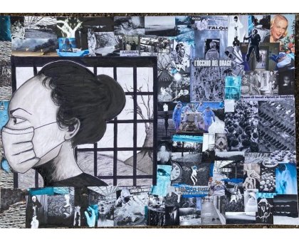 MIXED MEDIA SU PANNELLO MADRITERRA ' DISINTAGRATION ' dimensioni L 100 x H 120 cm.