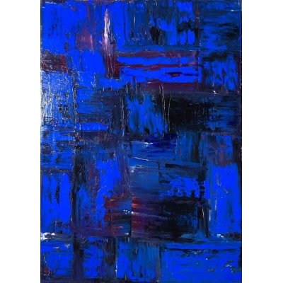 OLIO SU TELA MADRITERRA ' STUDIO DI COLORE BLU ' dimensioni L 50 x H 70 cm.