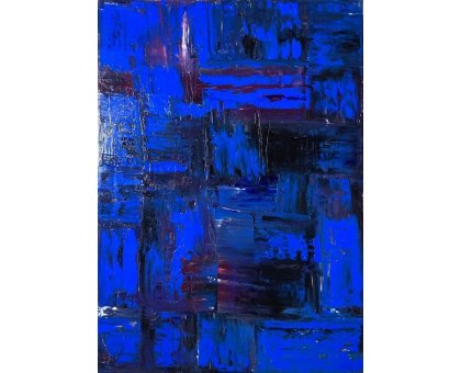 OLIO SU TELA MADRITERRA ' STUDIO DI COLORE BLU ' dimensioni L 50 x H 70 cm.