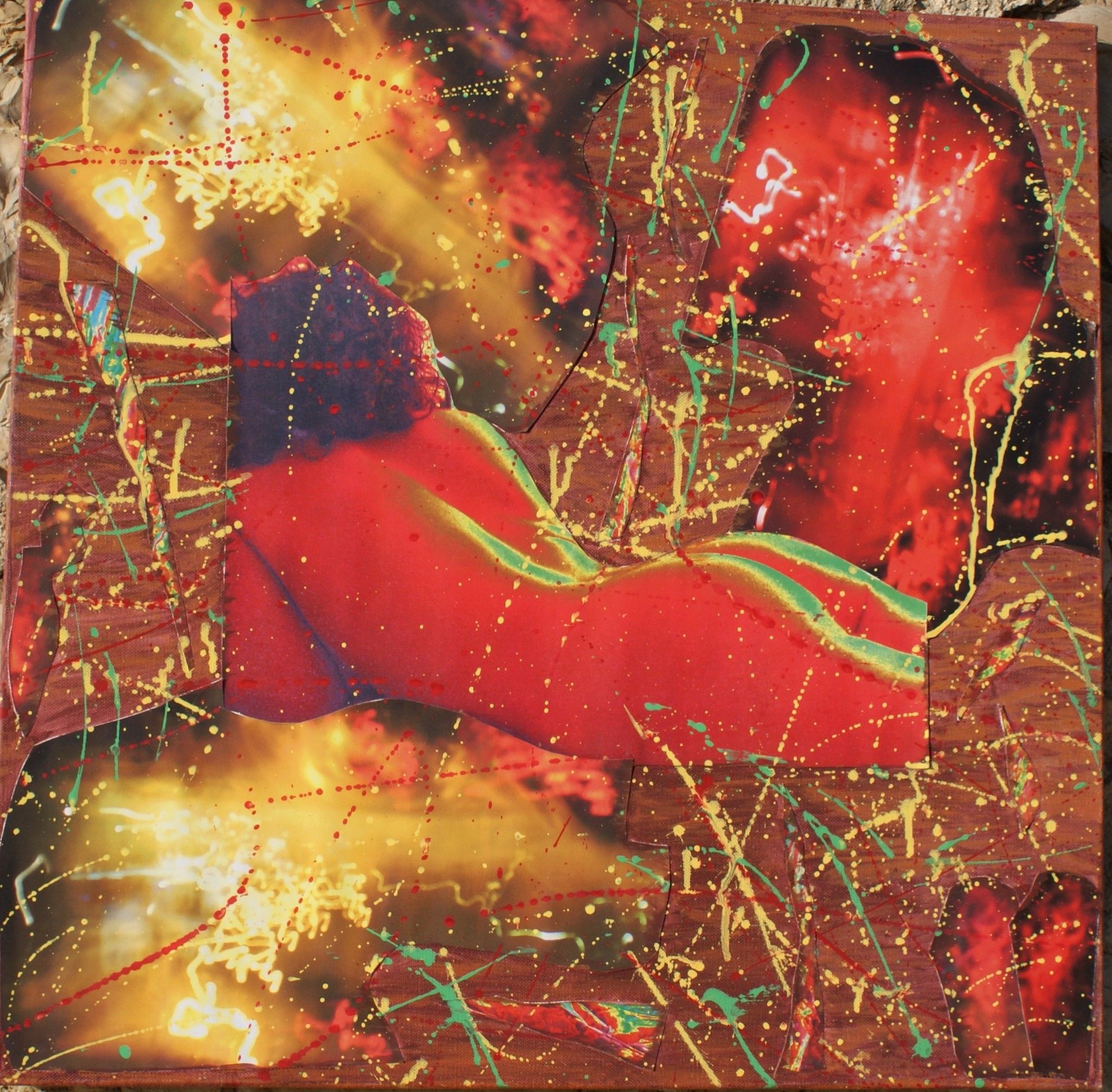 COLLAGE SU TELA  MADRITERRA ' IL MONDO '  dimensioni L 60  x H 60 cm.
