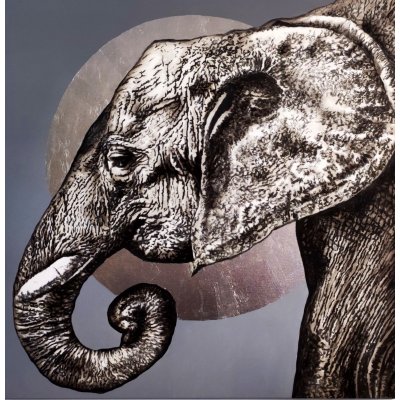 MIXED MEDIA SU TELA  TIZIANA SANNA ' ELEPHANT TO THE MOON '  dimensioni L 100 x H 100 cm.