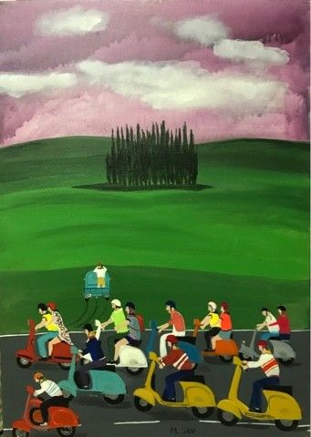 ACRILICO SU TELA  MAURIZIO SANI ' VESPE IN VAL D'ORCIA '  dimensioni L 50 x H 70 cm.