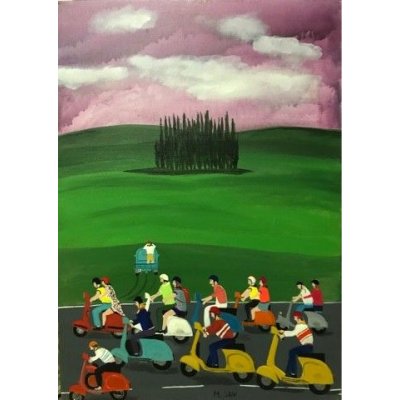 ACRILICO SU TELA MAURIZIO SANI ' VESPE IN VAL D'ORCIA ' dimensioni L 50 x H 70 cm.